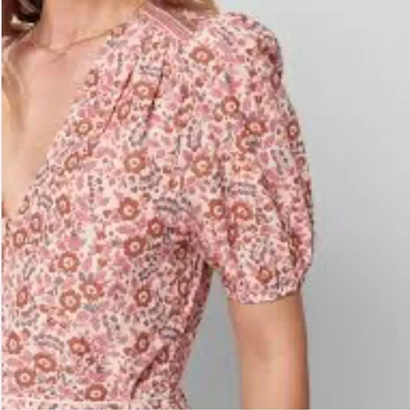 Faherty Orinda Earth Block Floral Print Tiered Maxi Dress Brown Pink Cream NWT - Picture 6 of 10